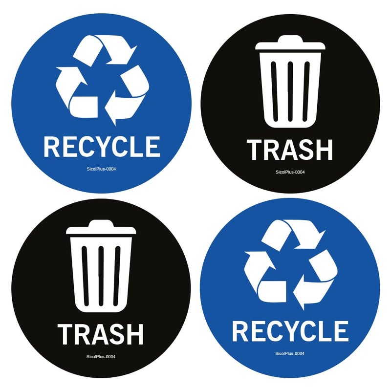 SICOL PLUS Recycle Bin Sticker - Trash Can Decals 4 x 4 Inches Round - Image 1